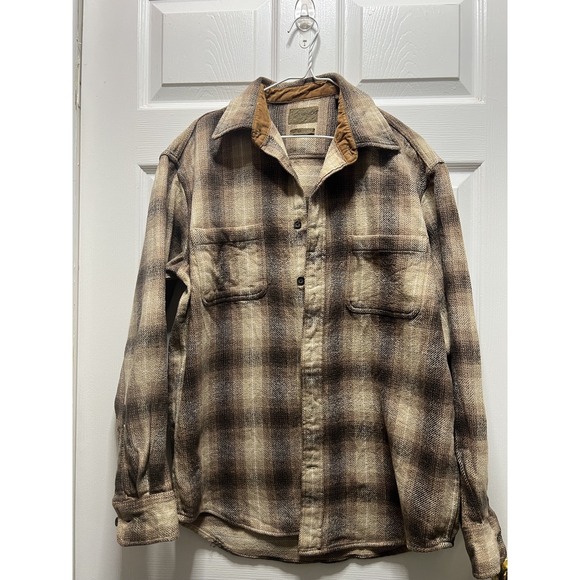 Vintage 1990s Brown Tan Grunge Flannel Kurt Cobain M. St Johns Bay Brawny Thick - Picture 1 of 13